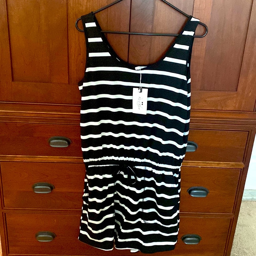 Black and white striped romper brand new with tags size Large
